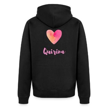 Quirina Pink Heart Girl Gift Idea Shirt - Unisex Premium Organic Zip Hoodie - black - Back - Nico (187cm)