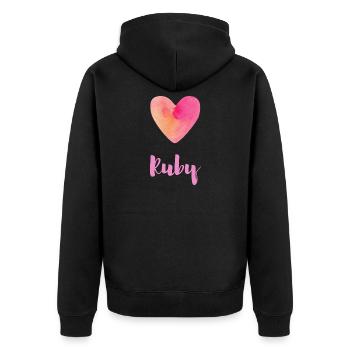 Ruby Rosa Herz Feminines Mädchen Namensshirt - Unisex Premium Bio Zip Hoodie - Schwarz - Hinten - Nico (187cm)