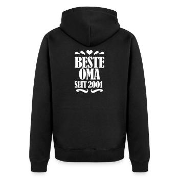 Beste Oma seit 2001 - Oma Geschenk - Unisex Premium Bio Zip Hoodie - Schwarz - Hinten - Nico (187cm)
