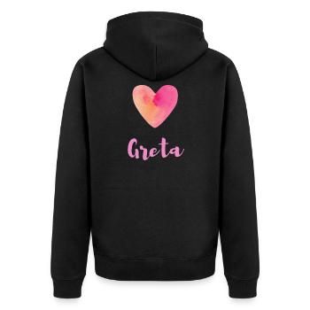 Greta Rosa Herz Mädchen Geschenk Outfit Shirt - Unisex Premium Bio Zip Hoodie - Schwarz - Hinten - Nico (187cm)