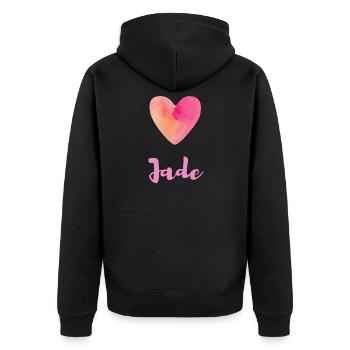 Jade Rosa Herz Süßes Mädchen Namensshirt - Unisex Premium Bio Zip Hoodie - Schwarz - Hinten - Nico (187cm)