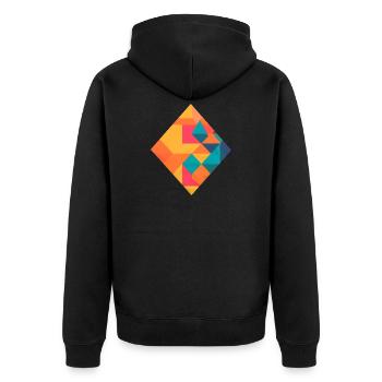Bunte Geometrie - Unisex Premium Bio Zip Hoodie - Schwarz - Hinten - Nico (187cm)
