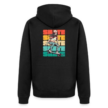 Skateboarding Cool Skater Mädchen Bunt - Unisex Premium Bio Zip Hoodie - Schwarz - Hinten - Nico (187cm)