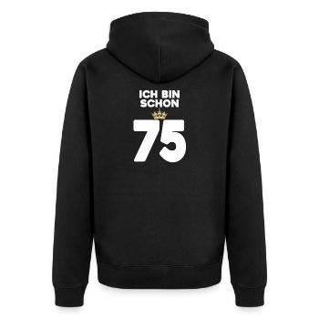 75. Geburtstag Geschenk - 75 Jahre mit Krone - Unisex Premium Bio Zip Hoodie - Schwarz - Hinten - Nico (187cm)