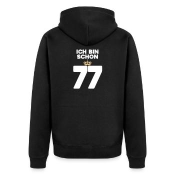 77. Geburtstag Geschenk - 77 Jahre mit Krone - Unisex Premium Bio Zip Hoodie - Schwarz - Hinten - Nico (187cm)