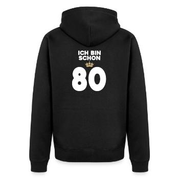 80. Geburtstag Geschenk - 80 Jahre mit Krone - Unisex Premium Bio Zip Hoodie - Schwarz - Hinten - Nico (187cm)