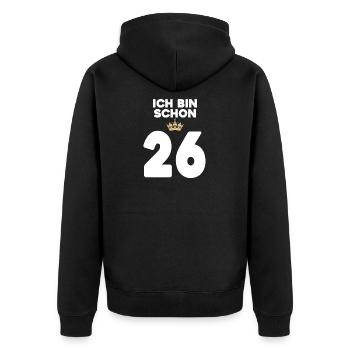 26. Geburtstag Geschenk - 26 Jahre mit Krone - Unisex Premium Bio Zip Hoodie - Schwarz - Hinten - Nico (187cm)