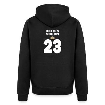23. Geburtstag Geschenk - 23 Jahre mit Krone - Unisex Premium Bio Zip Hoodie - Schwarz - Hinten - Nico (187cm)