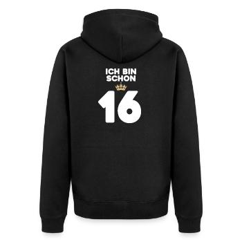 16. Geburtstag Geschenk - 16 Jahre mit Krone - Unisex Premium Bio Zip Hoodie - Schwarz - Hinten - Nico (187cm)
