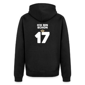 17. Geburtstag Geschenk - 17 Jahre mit Krone - Unisex Premium Bio Zip Hoodie - Schwarz - Hinten - Nico (187cm)