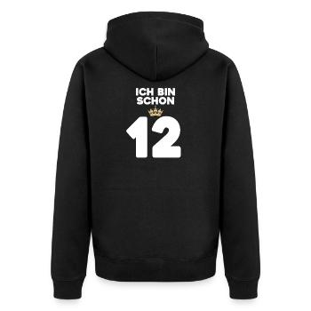 12. Geburtstag Geschenk - 12 Jahre mit Krone - Unisex Premium Bio Zip Hoodie - Schwarz - Hinten - Nico (187cm)