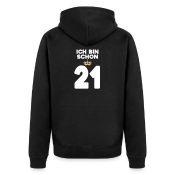 21. Geburtstag Geschenk - 21 Jahre mit Krone - Unisex Premium Bio Zip Hoodie - Schwarz - Hinten - Nico (187cm)