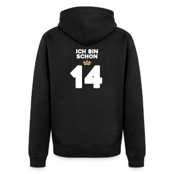 14. Geburtstag Geschenk - 14 Jahre mit Krone - Unisex Premium Bio Zip Hoodie - Schwarz - Hinten - Nico (187cm)