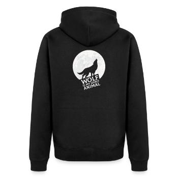 Wolf ist mein Krafttier - Unisex Premium Bio Zip Hoodie - Schwarz - Hinten - Nico (187cm)