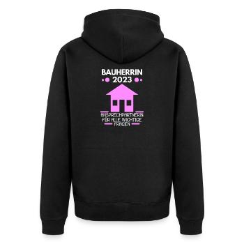 Bauherrin 2023 Hausbau Baustelle - Unisex Premium Bio Zip Hoodie - Schwarz - Hinten - Nico (187cm)