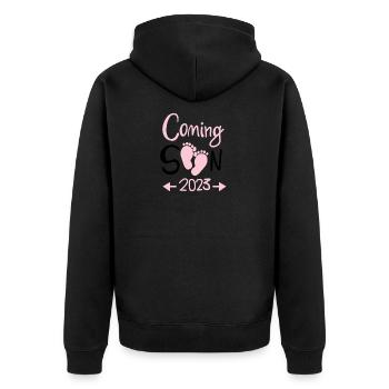Pregnant 2023 - Unisex Premium Organic Zip Hoodie - black - Back - Nico (187cm)