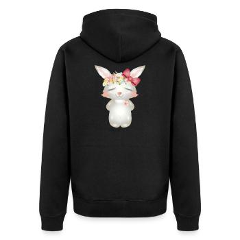 niedlicher weißer Hase mit Blumen und Schleife - Unisex Premium Bio Zip Hoodie - Schwarz - Hinten - Nico (187cm)