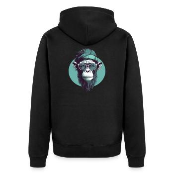 Cool hipster monkey with glasses and cap - Unisex Premium Organic Zip Hoodie - black - Back - Nico (187cm)