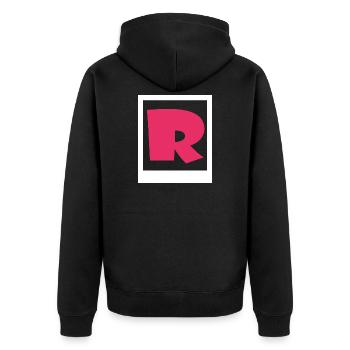 Schlichtes rosa Gothic R - Unisex Premium Bio Zip Hoodie - Schwarz - Hinten - Nico (187cm)