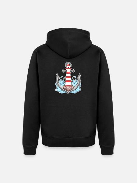 Anchor Lighthouse Mix Motif - Unisex Premium Organic Zip Hoodie - black