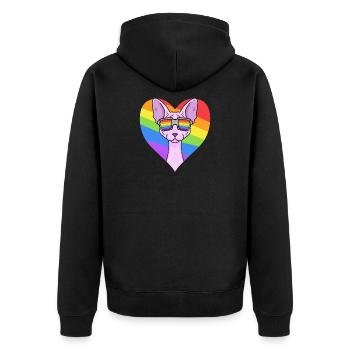 Regenbogen - Katze Sphynx-Katze mit Brille - Unisex Premium Bio Zip Hoodie - Schwarz - Hinten - Nico (187cm)