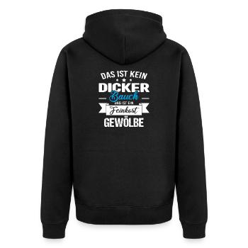 Das ist kein dicker Bauch das ist Feinkostgewölbe - Unisex Premium Bio Zip Hoodie - Schwarz - Hinten - Nico (187cm)