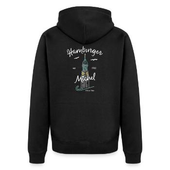 Hamburger Michel, Kirchturm, Germany - Unisex Premium Organic Zip Hoodie - black - Back - Nico (187cm)