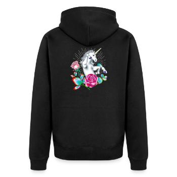 Enchanted Unicorn and Floral Fantasy - Unisex Premium Organic Zip Hoodie - black - Back - Nico (187cm)