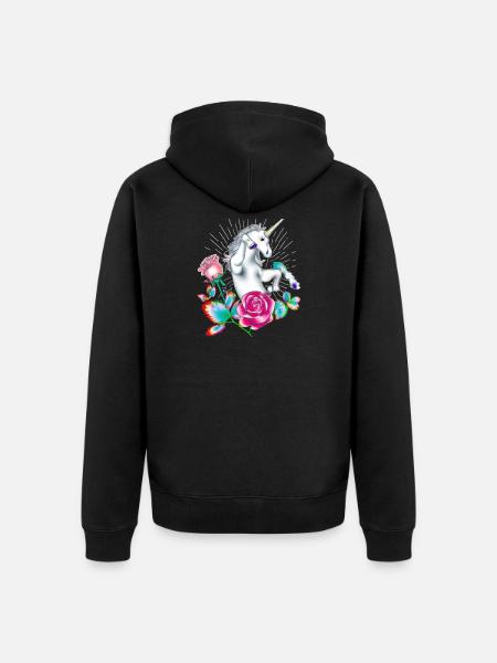 Unicornio encantado y fantasía floral - Chaqueta con capucha prémium ecológica unisex - negro