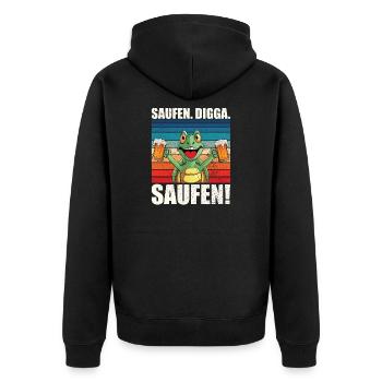 Bier Party Schildkröte Saufen Digga Spruch Motiv - Unisex Premium Bio Zip Hoodie - Schwarz - Hinten - Nico (187cm)