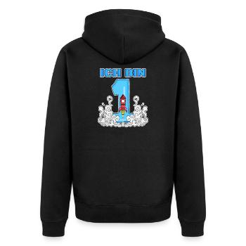 1 Jahr alt - Einschulung - Astronaut Motiv - Unisex Premium Bio Zip Hoodie - Schwarz - Hinten - Nico (187cm)