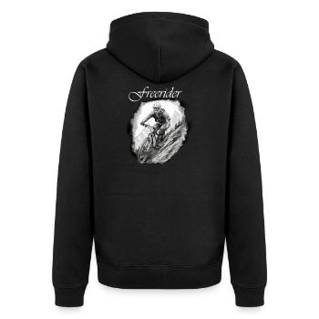 Freerider weiß - Unisex Premium Bio Zip Hoodie - Schwarz - Hinten - Nico (187cm)