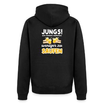 Jungs! Wir müssen aufhören weniger zu saufen - Unisex Premium Bio Zip Hoodie - Schwarz - Hinten - Nico (187cm)