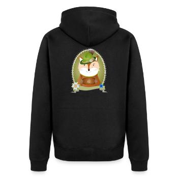 niedlicher Fuchs in Tracht mit Hut und Lederhose - Unisex Premium Bio Zip Hoodie - Schwarz - Hinten - Nico (187cm)