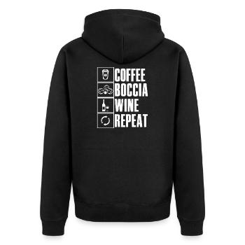Coffee Boccia Wine Repeat Spruch Bocciaspieler - Unisex Premium Bio Zip Hoodie - Schwarz - Hinten - Nico (187cm)