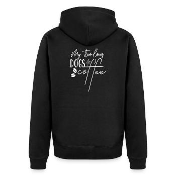 My Two Loves Dogs and Coffee - Unisex Premium Organic Zip Hoodie - black - Back - Nico (187cm)