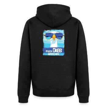 Möwe Fischbrötchendieb - blue white Collection - Unisex Premium Bio Zip Hoodie - Schwarz - Hinten - Nico (187cm)