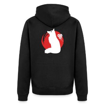 Fuchs Silhouette Japanisch - Unisex Premium Bio Zip Hoodie - Schwarz - Hinten - Nico (187cm)