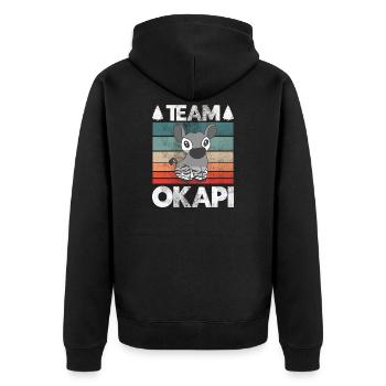 Okapi das Juwel des Dschungels - Unisex Premium Bio Zip Hoodie - Schwarz - Hinten - Nico (187cm)