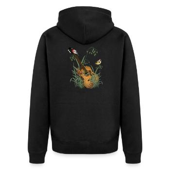 Gitarre im Gras mit Vögel - Unisex Premium Bio Zip Hoodie - Schwarz - Hinten - Nico (187cm)