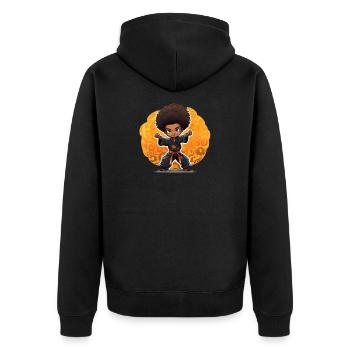 Kampfkunst-Kind mit Afro-Style - Unisex Premium Bio Zip Hoodie - Schwarz - Hinten - Nico (187cm)