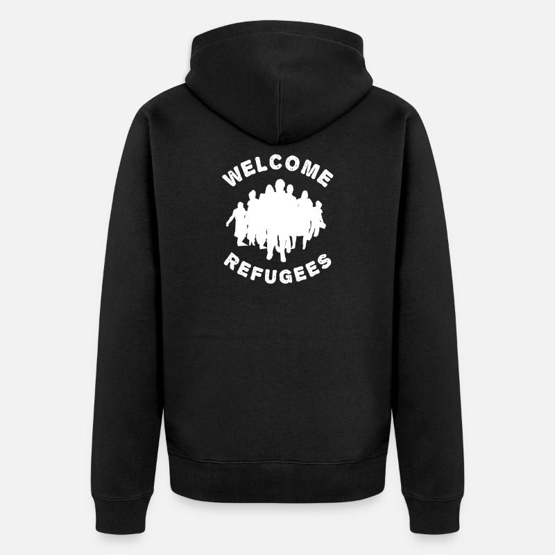 Willkommen Flüchtlinge - Unisex Premium Bio Zip Hoodie - Schwarz