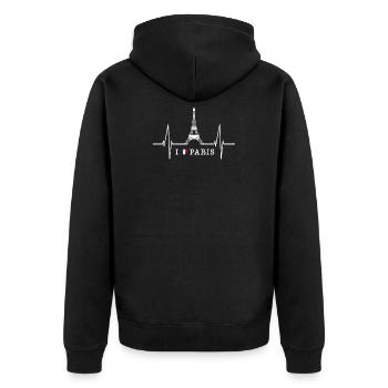 Paris Skyline Herzschlag Eiffelturm Frankreich - Unisex Premium Bio Zip Hoodie - Schwarz - Hinten - Nico (187cm)