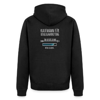 Kaufmann für Dialogmarketing Ausbildung Beruf - Unisex Premium Bio Zip Hoodie - Schwarz - Hinten - Nico (187cm)