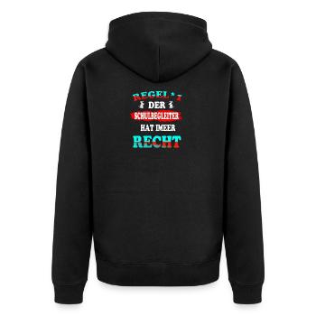 Regel 1 Der Schulbegleiter hat immer Recht - Unisex Premium Bio Zip Hoodie - Schwarz - Hinten - Nico (187cm)
