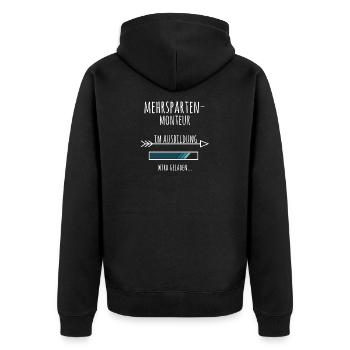 Mehrspartenmonteur Ausbildung Beruf Geschenk - Unisex Premium Bio Zip Hoodie - Schwarz - Hinten - Nico (187cm)