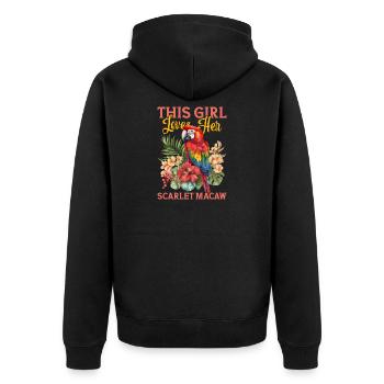 Dieses Mädchen liebt ihren Scharlachroten Ara - Unisex Premium Bio Zip Hoodie - Schwarz - Hinten - Nico (187cm)