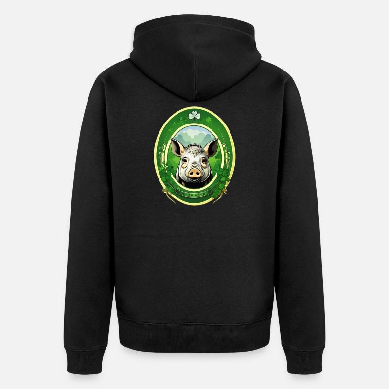 Cochon chanceux avec trèfles - Veste à capuche bio Premium Unisexe - noir