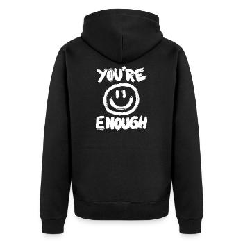you are enough smile happy positive - Unisex Premium Bio Zip Hoodie - Schwarz - Hinten - Nico (187cm)