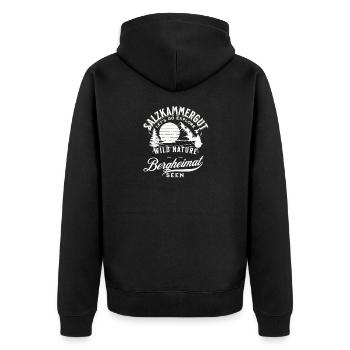 Salzkammergut Wildnissee Bergsee Naturmotiv - Unisex Premium Bio Zip Hoodie - Schwarz - Hinten - Nico (187cm)